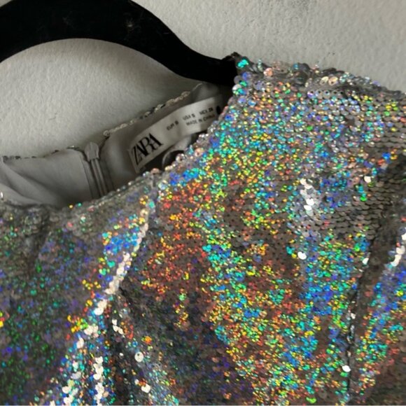 Zara Blogger Favorite Silver Sequin Mini Party Mini Dress - Picture 8 of 15